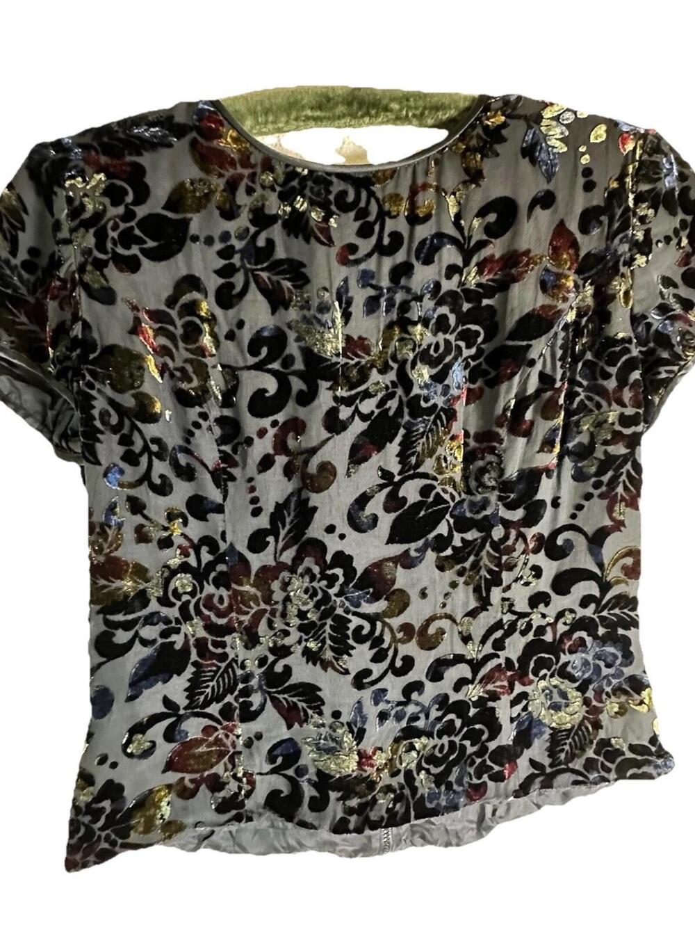 Vtg  Oleg Cassini Silk Womens Burnout Velvet Floral Rainbow Whimsigoth 10/12